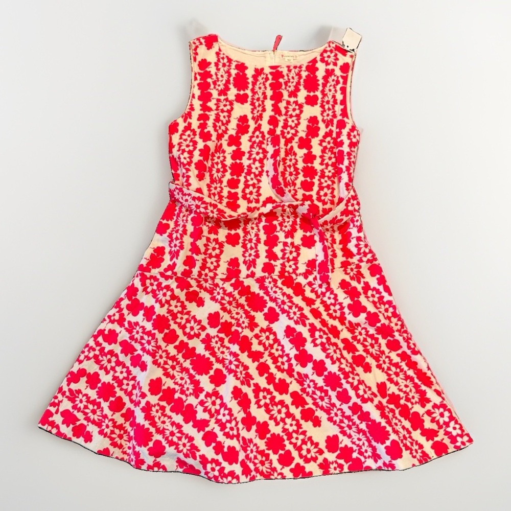 CREWCUTS Dress Neon Pink Floral Drop Waist Size 14 Belted